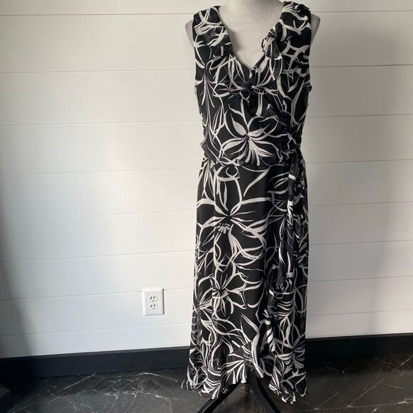 London Times Floral Side-Tie Ruffle Maxi Wrap Dress Size 14 - Picture 4 of 13